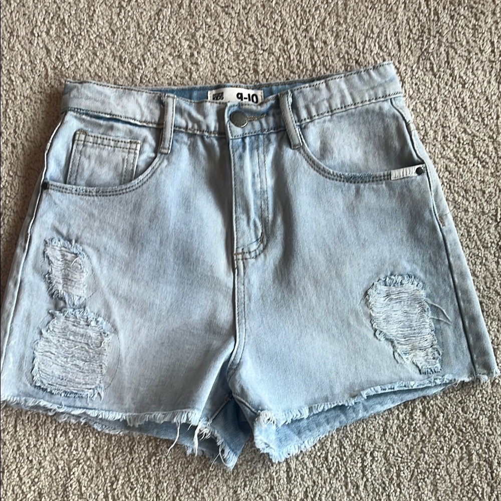 Cotton On Light Blue Jean Distressed Frayed Hem Shorts. Size 9-10 - Picture 1 of 5